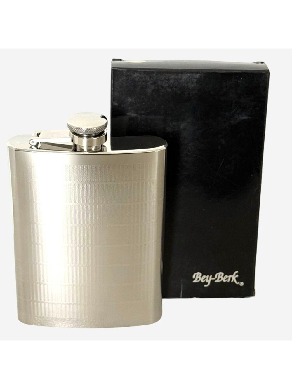 Bey-Berk 9oz Stainless Steel Hip Flask with Etched Line Design New in Box